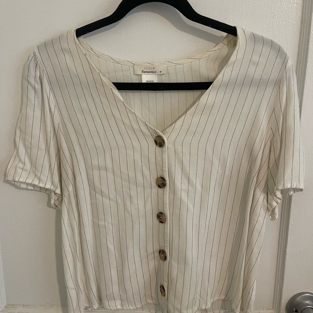 Universal Thread Cream Striped Button-Down Shirt